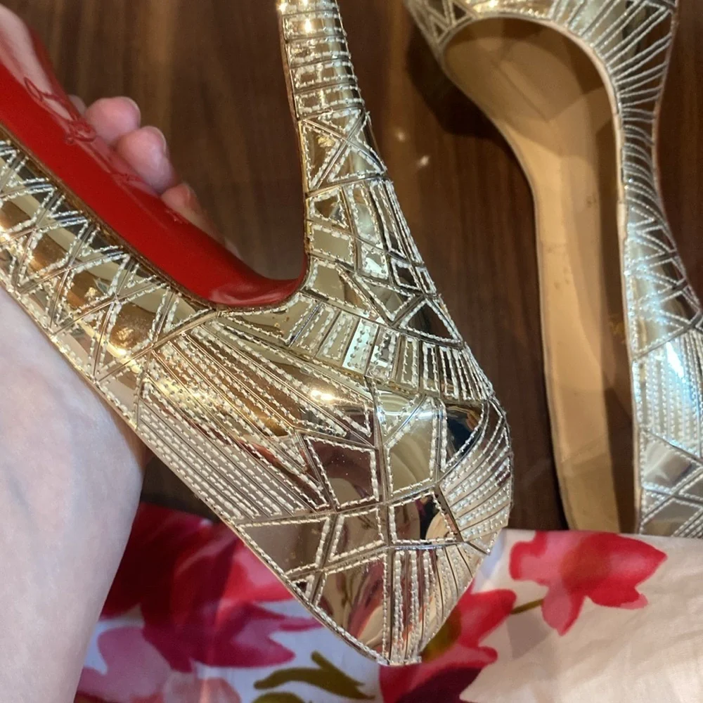 Christian Louboutin / Very Galaxy mosaic art deco gold 100 mm Mirrored Heel 37 7